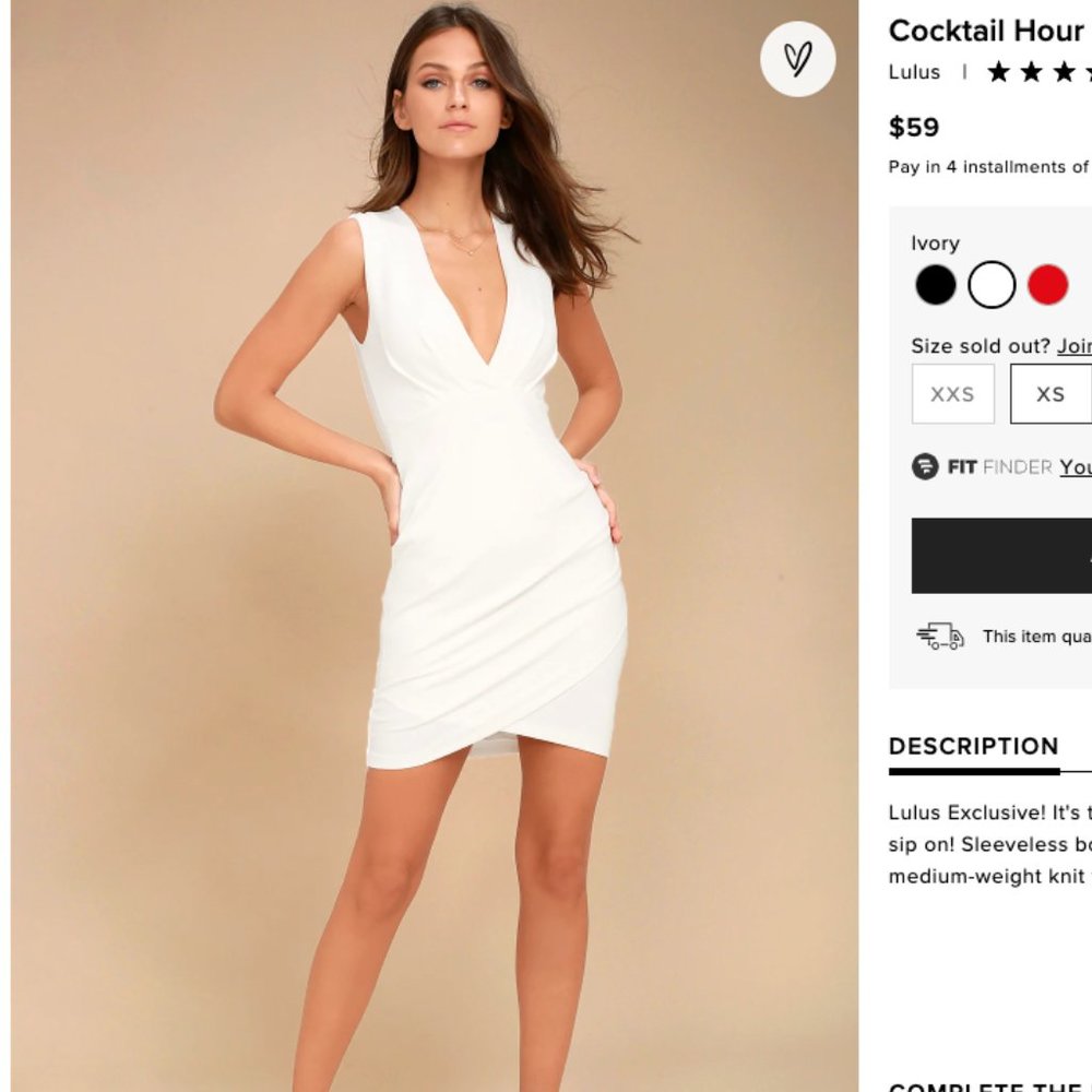 Lulu's White Side-Shirred cocktail dress, Size M